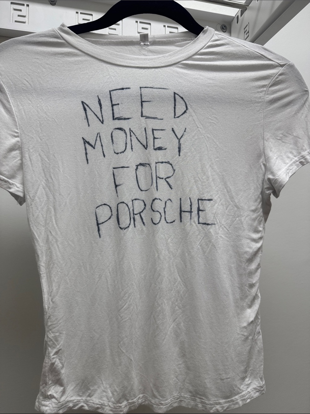 White Graphic Tee "Need Money For Porsche". Handmade